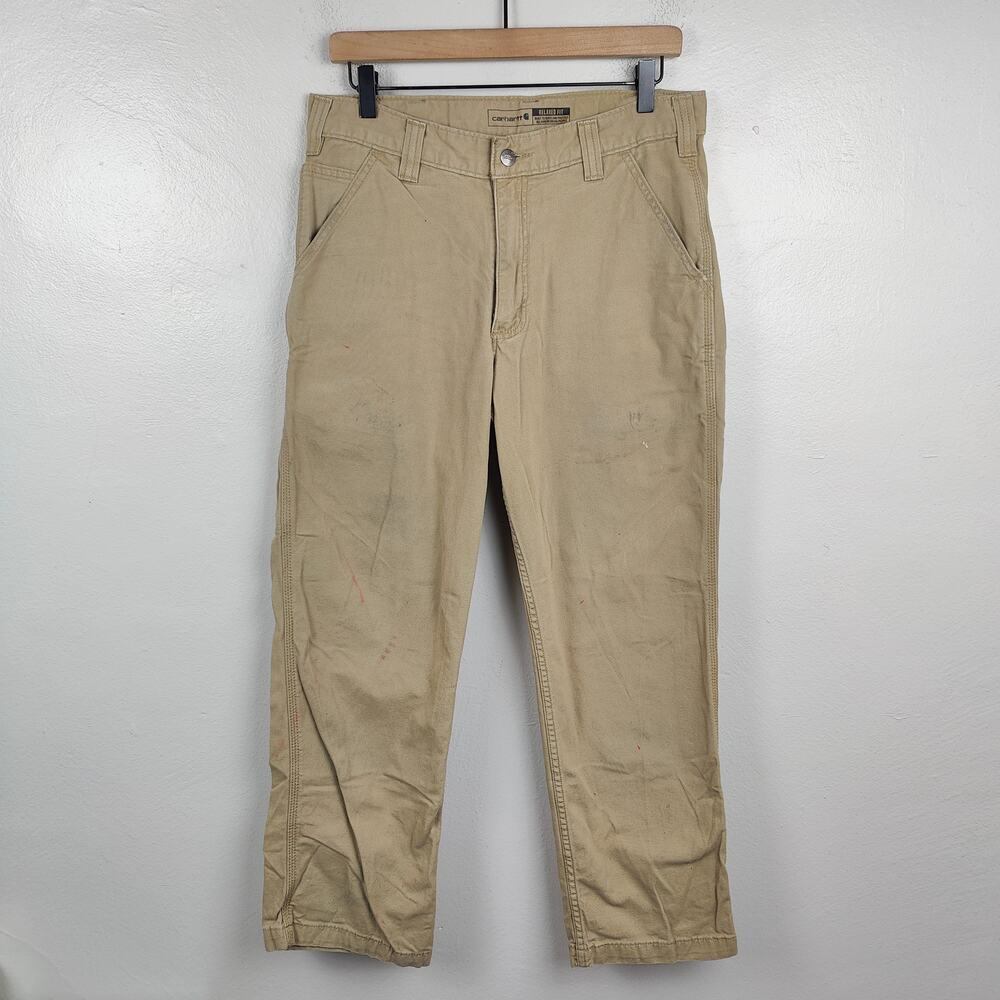 Carhartt Rugged Flex Relaxed Fit Canvas Work‎ Pants Mens 33x30 Canvas Khaki